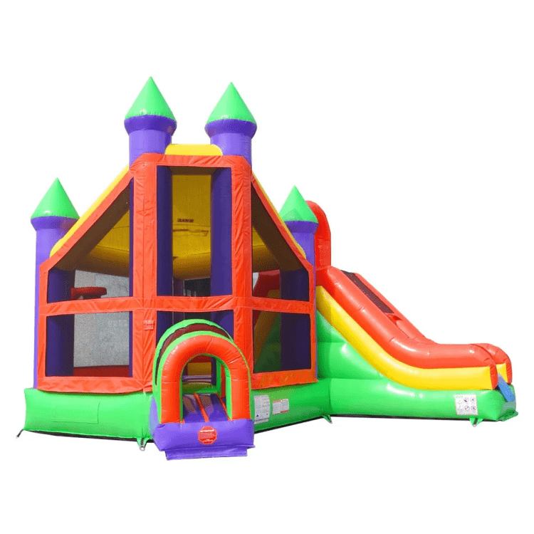 Orange Rainbow Deluxe Castle Bounce House/Slide Combo