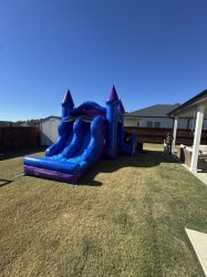 Purple20Castle1 1774416026 Purple/Blue Double Lane Bounce House with Slide Combo