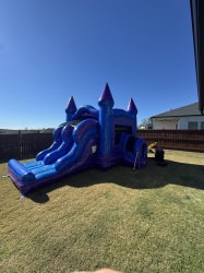 Purple/Blue Double Lane Bounce House with Slide Combo